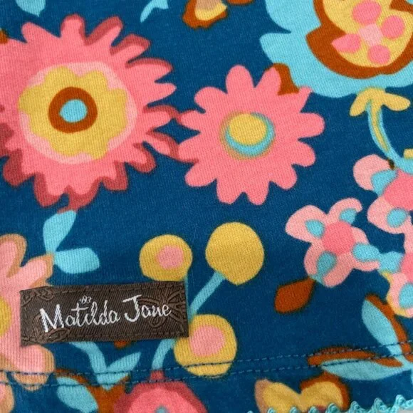 Matilda Jane Girls 8 Flower Forest Tunic Long Sleeve Floral Ruffles Teal - Picture 7 of 8